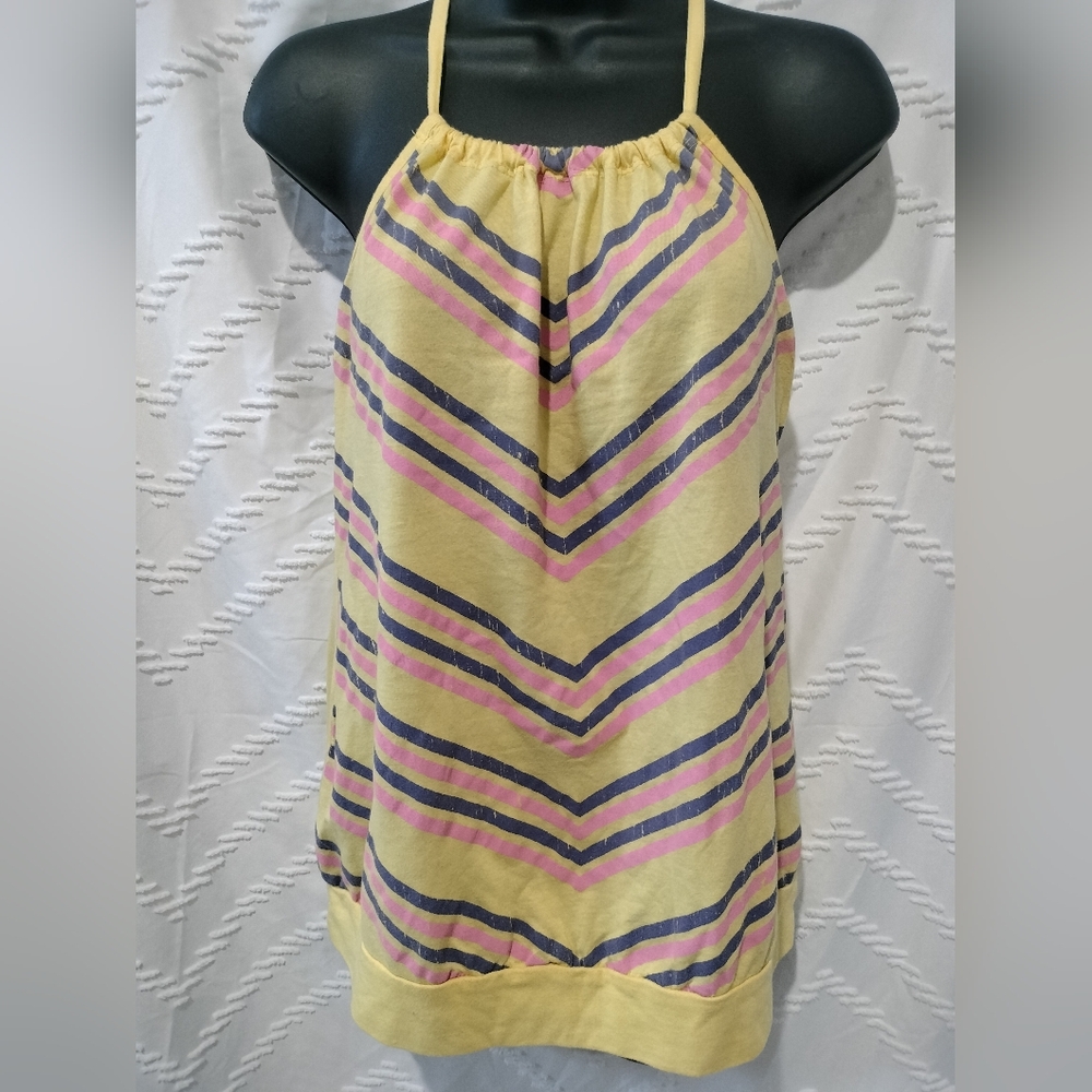 Y2K Chevron Halter Top Yellow Pink Purple 90s 2000s Vintage Tie Neck Maurice's